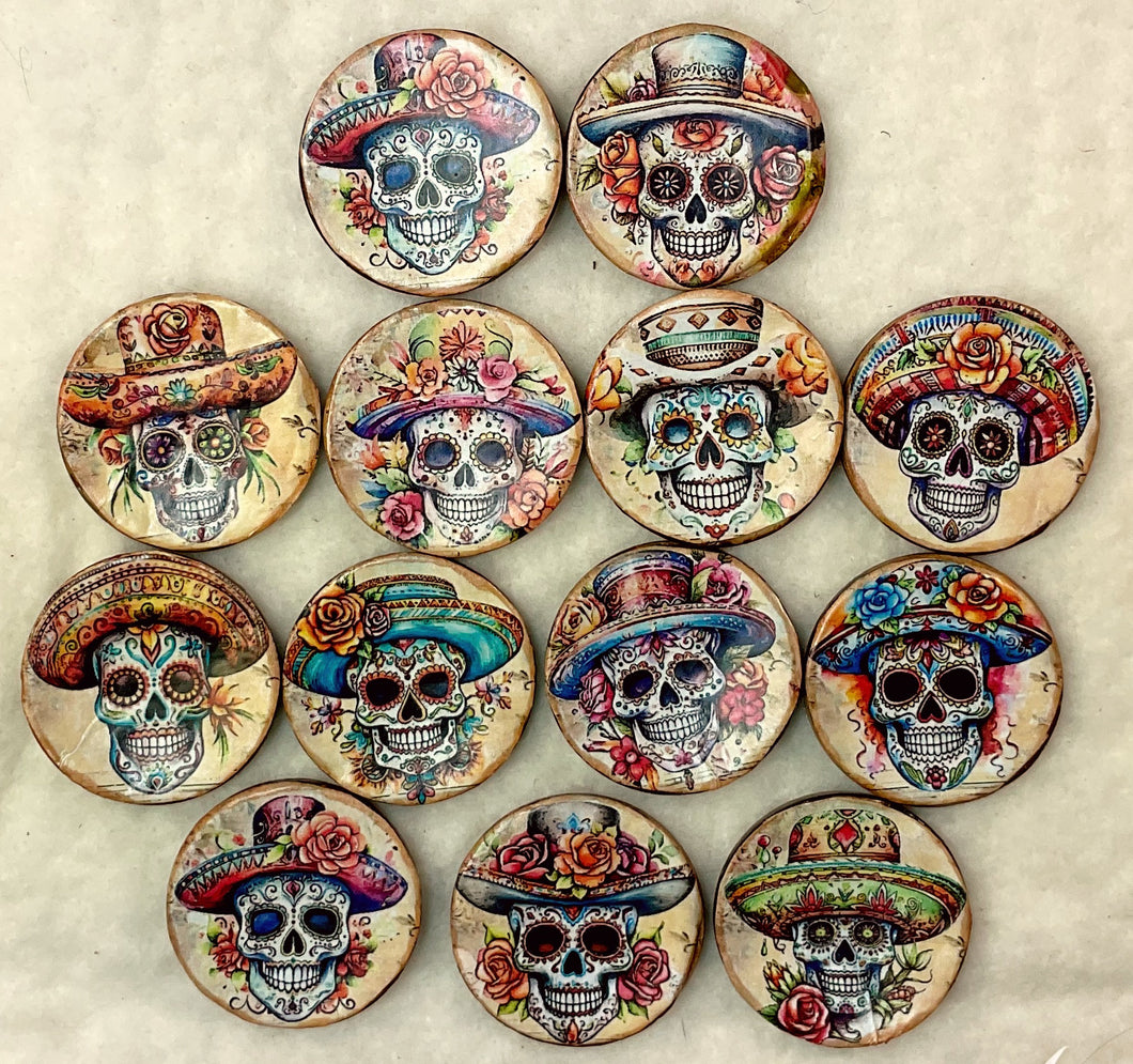 1.18” Buttons-Sugar Skulls-Day of the Dead-assorted- Handcrafted -Great Adirondack-price is per button