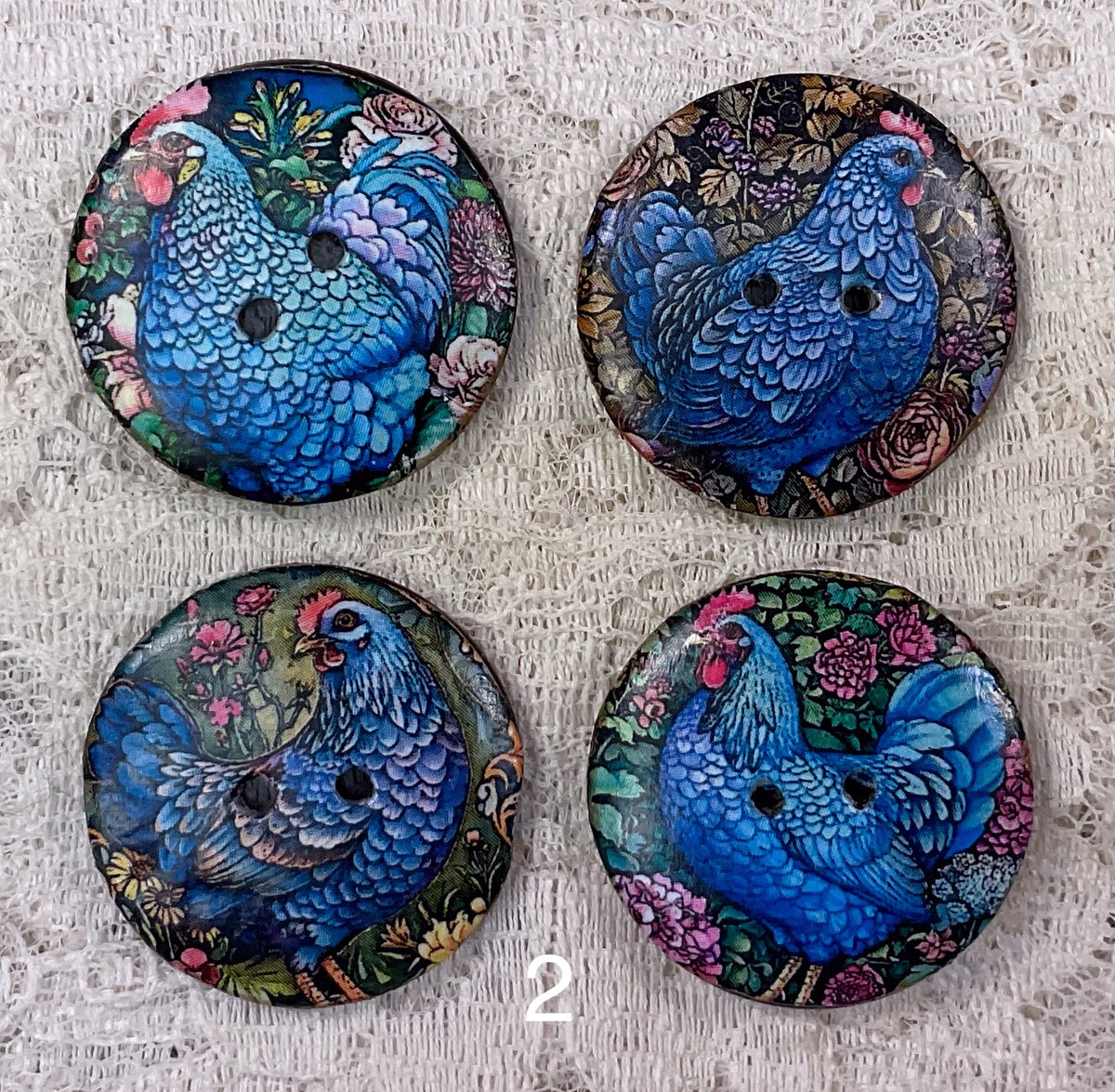 1.18” Buttons-Blue Roosters and Hens- assorted- Handcrafted -Great ...