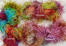 Load image into Gallery viewer, Novelty Fringe Yarn with Crystal Flash- 75 yds -Hand Dyed -Rosewood-Tropicana-Victorian
