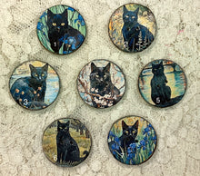 Load image into Gallery viewer, 1.18” Buttons- Black cats-Van Gogh style - assorted- Handcrafted -price is per button
