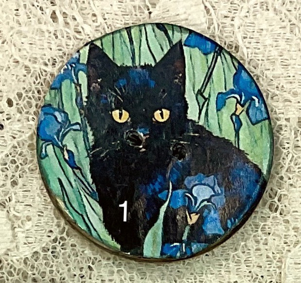 1.18” Buttons- Black cats-Van Gogh style - assorted- Handcrafted -price is per button