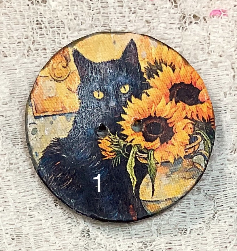1.18” Buttons-Black or Orange cats-Van Gogh style - assorted- Handcrafted -price is per button