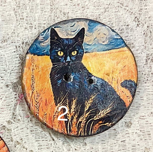 1.18” Buttons-Black or Orange cats-Van Gogh style - assorted- Handcrafted -price is per button