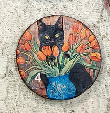 Load image into Gallery viewer, 1.18” Buttons-Black or Orange cats-Van Gogh style - assorted- Handcrafted -price is per button
