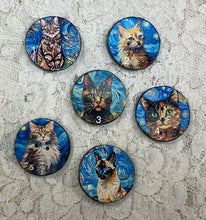 Load image into Gallery viewer, 1.18” Buttons- Assorted cats-Van Gogh style - assorted- Handcrafted -price is per button
