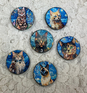 1.18” Buttons- Assorted cats-Van Gogh style - assorted- Handcrafted -price is per button