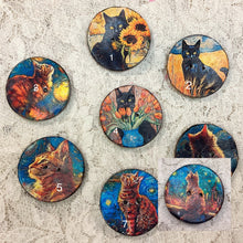 Load image into Gallery viewer, 1.18” Buttons-Black or Orange cats-Van Gogh style - assorted- Handcrafted -price is per button
