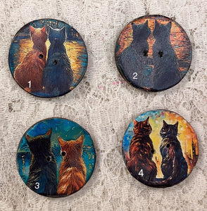 1.18” Buttons-2 cats-Van Gogh style - assorted- Handcrafted -price is per button