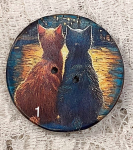1.18” Buttons-2 cats-Van Gogh style - assorted- Handcrafted -price is per button