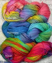 Load image into Gallery viewer, Organic Cotton -fingering wt Yarn- 520 yds- Mango-Hydrangea-Toucan- great Adirondack Yarn
