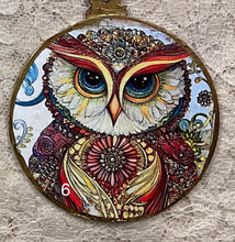Load image into Gallery viewer, 3” ornaments- Owls- assorted- zen doodles-holiday-Christmas-gift-price per ornament
