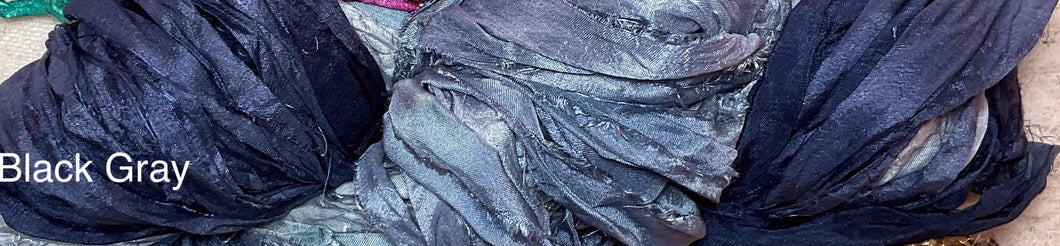 Sari Silk Yarn -50 yds- hand dyed colors-Bali Brights-Black Gray-Painted Desert- Great Adirondack