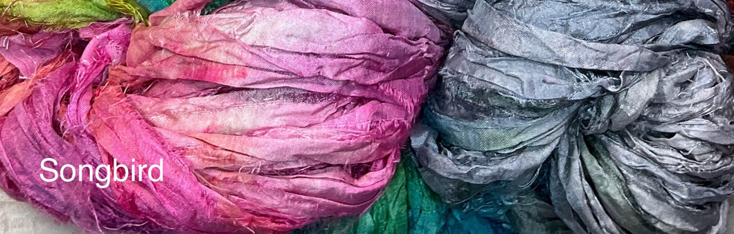 Sari Silk Yarn -50 yds- hand dyed colors- Beach House-Blueberry-Songbird-Kenya-Great Adirondack