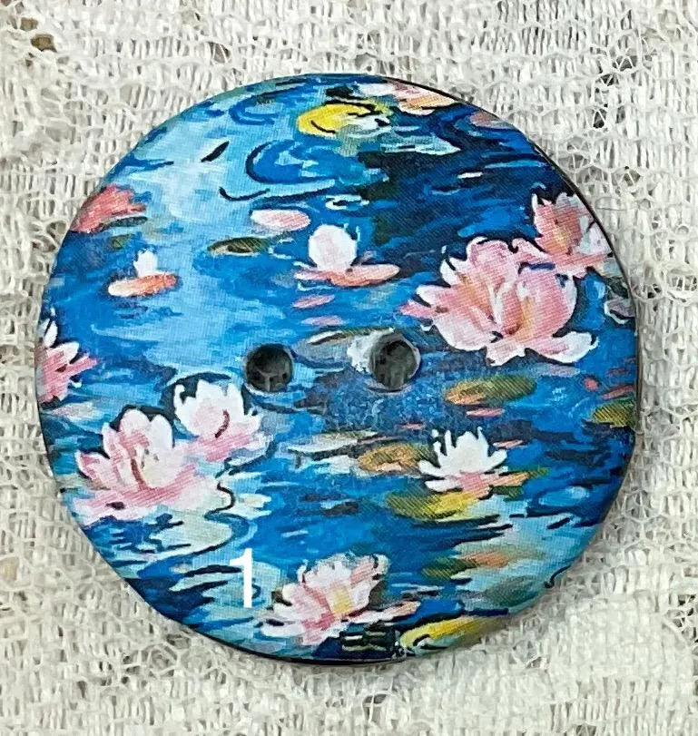 1.18” Buttons- Water Lilies-Claude Monet style-assorted 1thru 7-Great Adirondack-handcrafted-price is per button
