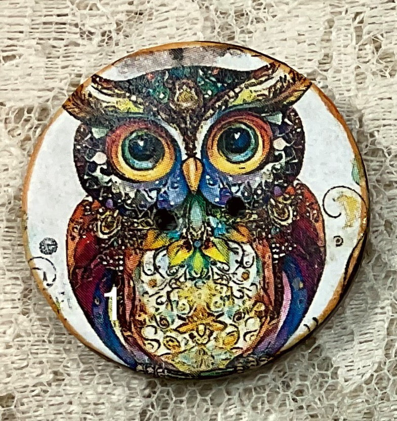 1.18” Buttons-  Owls-artistic-assorted-Great Adirondack-handcrafted-price is per button