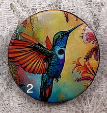 Load image into Gallery viewer, 1.18”  hummingbird  prints -assorted- embellishment- clothing- accents-trim -mixed media -great adirondack-price is per button.

