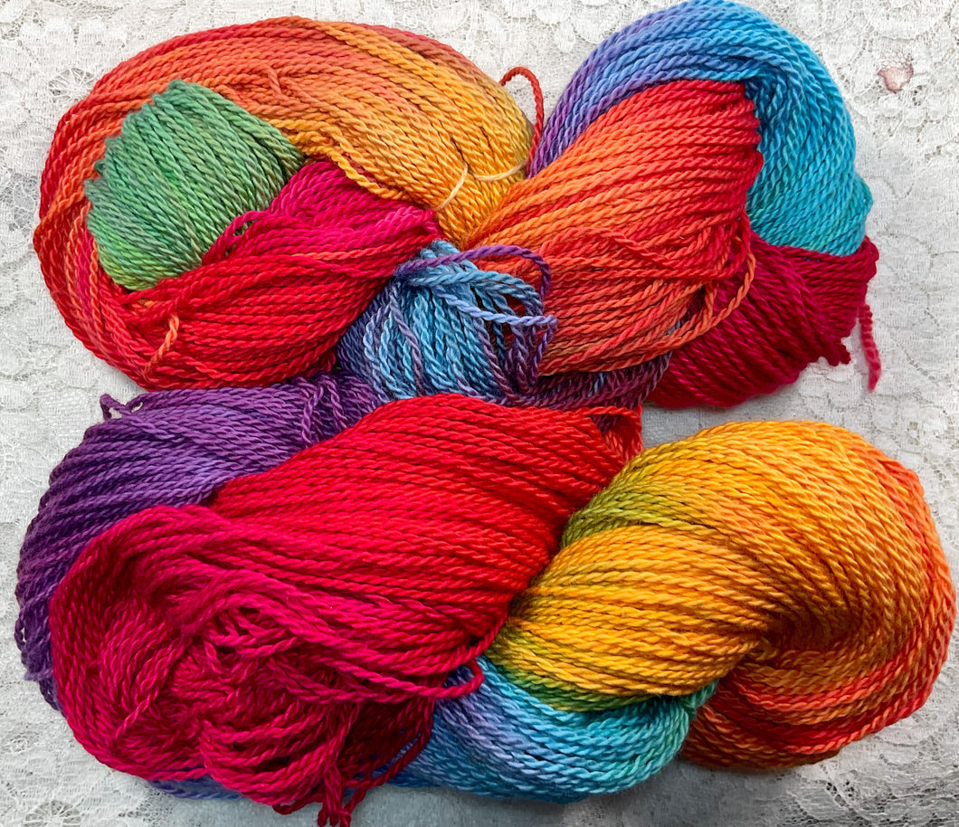Organic Cotton Yarn 300 yds dk wt Hand Dyed Color-Rainbow-Great Adirondack