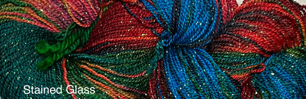 Sparkle Sock Merino Superwash Yarn 420 yds Hand Dyed - stained glass-bali-southwest-plum loco