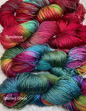 Load image into Gallery viewer, Silk Bamboo sport wt Yarn 325 yds Hand Dyed -Stained Glass-Sundance -Great Adirondack
