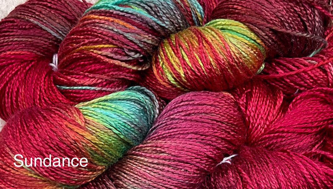 Silk Bamboo sport wt Yarn 325 yds Hand Dyed -Stained Glass-Sundance -Great Adirondack