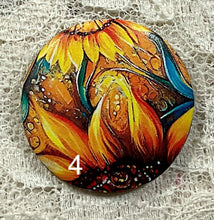 Load image into Gallery viewer, 1.18” Buttons- Turquoise and Sunflowers- geometric designs-assorted-Great Adirondack-handcrafted-price is per button
