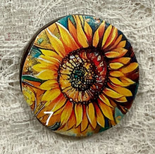 Load image into Gallery viewer, 1.18” Buttons- Turquoise and Sunflowers- geometric designs-assorted-Great Adirondack-handcrafted-price is per button
