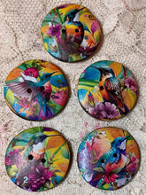 Load image into Gallery viewer, 1.18” Buttons- colorful Hummingbirds-assorted-Great Adirondack-handcrafted-price is per button
