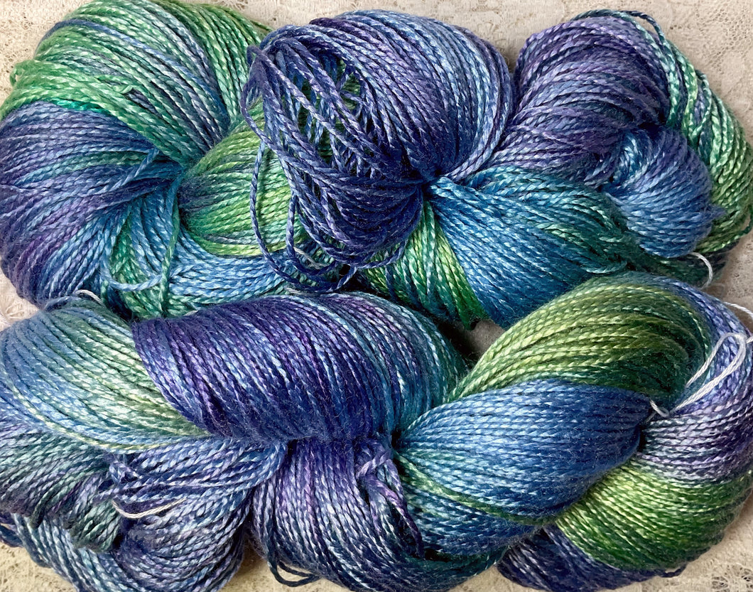 Silk Bamboo sport wt Yarn 325 yds Hand Dyed - Nantucket Blue -Great Adirondack