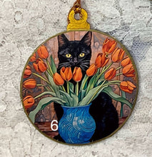 Load image into Gallery viewer, 3” ornaments- Cats-Van Gogh style- 3-assorted- holiday-special occasion-gift-price per ornament
