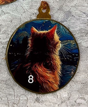 Load image into Gallery viewer, 3” ornaments- Cats-Van Gogh style- 3-assorted- holiday-special occasion-gift-price per ornament
