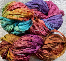 Load image into Gallery viewer, Sari Silk Yarn -50 yds- hand dyed colors- pineapple polly -wineberry- Great Adirondack
