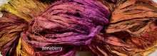Load image into Gallery viewer, Sari Silk Yarn -50 yds- hand dyed colors- pineapple polly -wineberry- Great Adirondack
