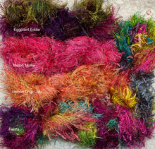 Load image into Gallery viewer, Novelty  Fringe Yarn with Crystal Flash -75 yds -Hand dyed colors-Eggplant Eddie-Melon Mollie-Lemondrop Lulu-Fiesta-Seamist-Great Adirondack
