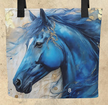 Load image into Gallery viewer, Colorful Horse Totes-15” x 15”-Fantasy Horse Prints-craft tote-knitting bag-grocery tote-beach bag-assorted colors-price is per tote
