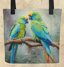 Load image into Gallery viewer, Colorful Birds Tote- 15” x15”-Tropical birds-hummingbirds- assorted prints-craft tote-grocery tote-book bag-beach tote-
