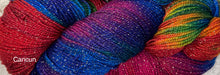 Load image into Gallery viewer, Goldi Socks sparkle Merino Superwash Yarn 437 yds Hand Dyed colors- Cancun-Mardi Gras-Great Adirondack
