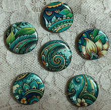 Load image into Gallery viewer, 1.18” or 1.50” Buttons- colorful swirls-paisleys -assorted-Great Adirondack- handcrafted-price is per button
