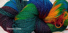 Load image into Gallery viewer, Goldi Socks sparkle Merino Superwash Yarn 437 yds Hand Dyed -stained glass-irish cream-Great Adirondack
