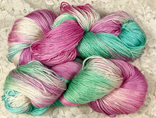 Load image into Gallery viewer, Silk Cotton Fingering wt Yarn 434 yds Hand Dyed Wisteria-Irish Cream
