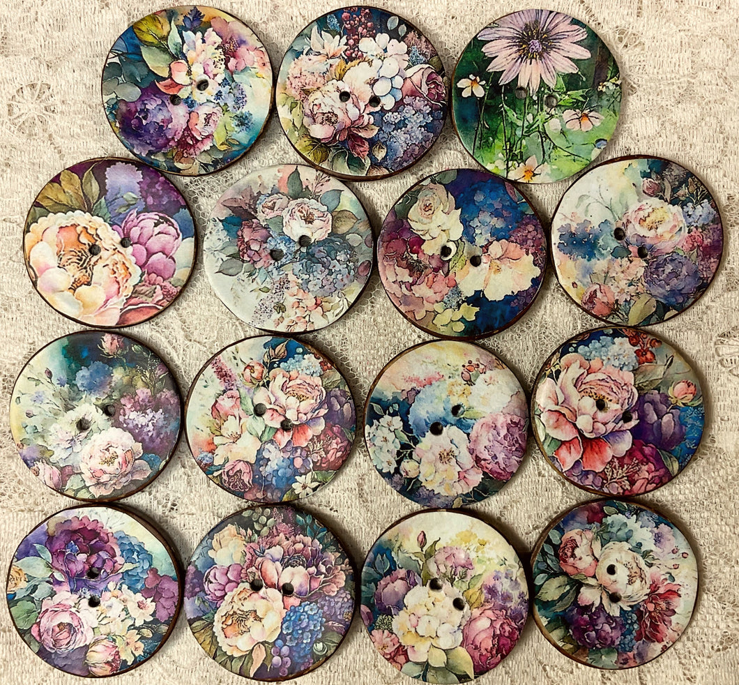 Button 1.25” Florals -assorted- Handcrafted -Great Adirondack-New