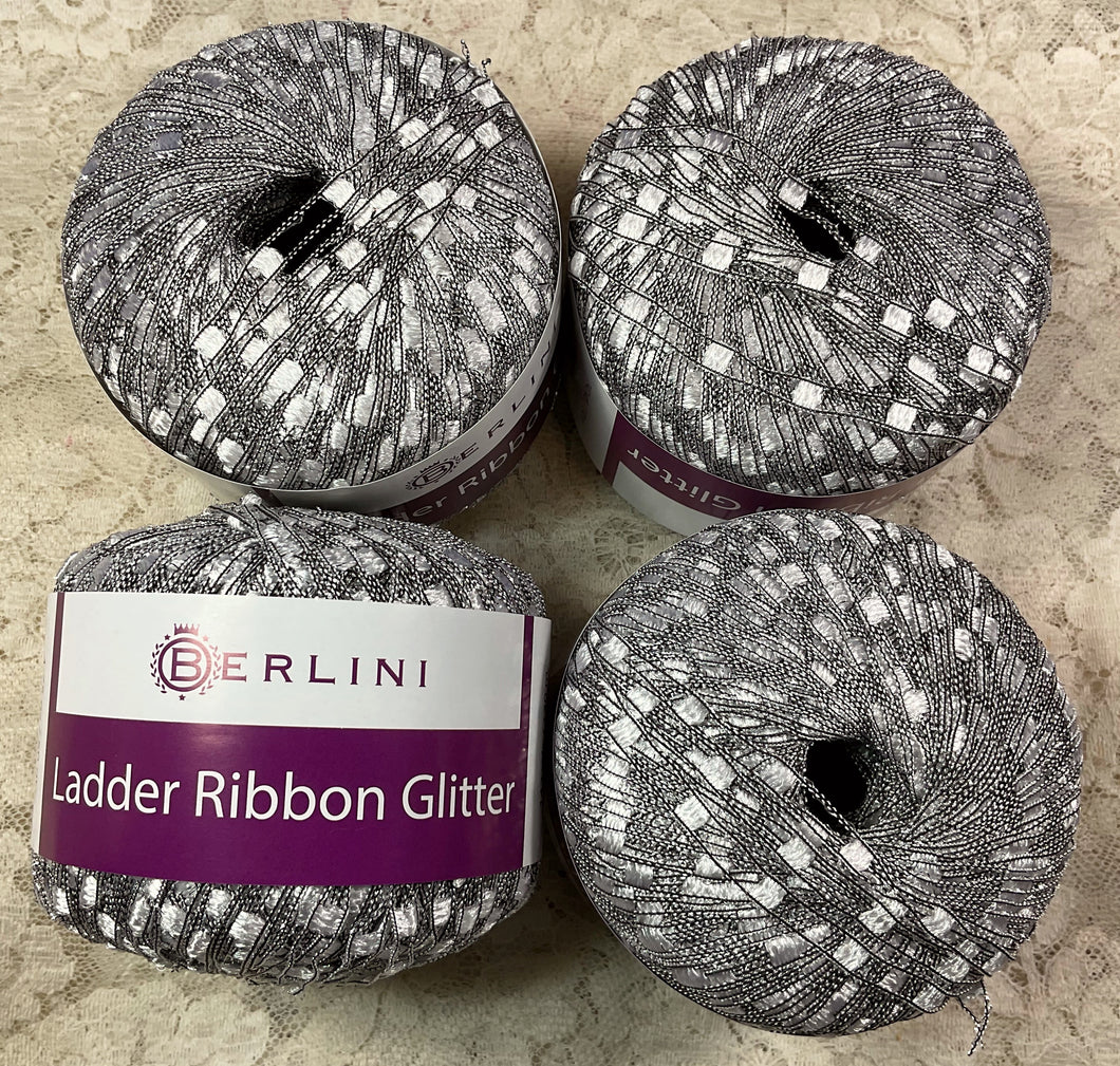 Berlini Ladder Yarn-Glitter- 8 balls 1,132 yds-black -metallic