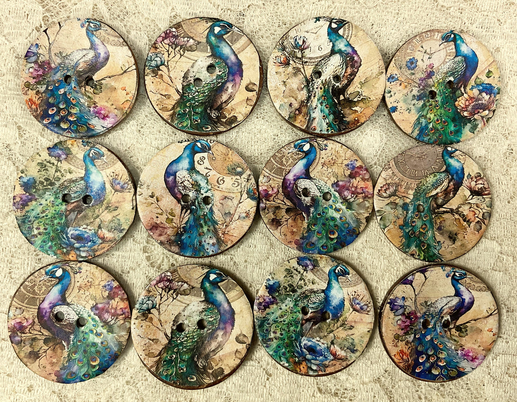 1.25” Buttons-Peacocks -assorted- Handcrafted -Great Adirondack-New