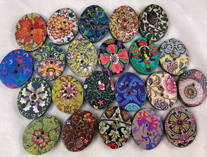 Oval Button - 1.25” x1”  oriental patterns- assorted- Handcrafted -Great Adirondack-New!