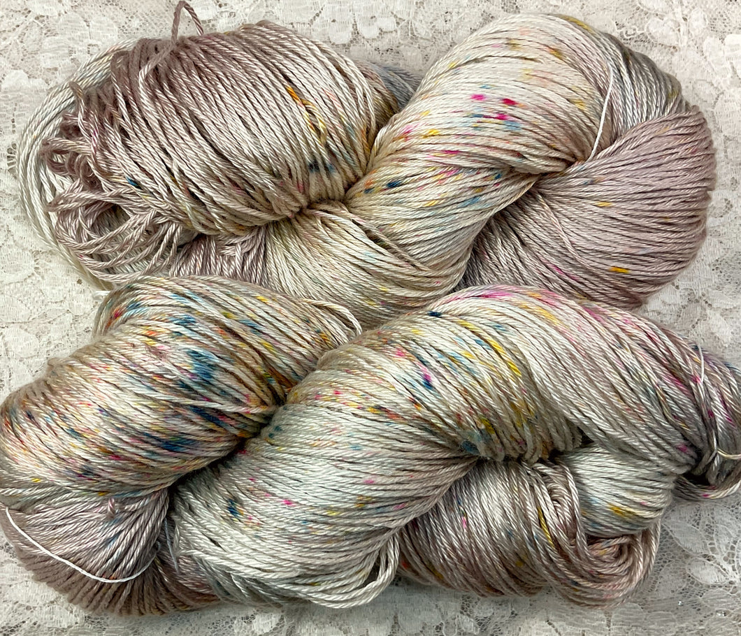 Silk Cotton Fingering Wt yarn 434 yds Hand Dyed -Speckled Irish Cream-Great Adirondack