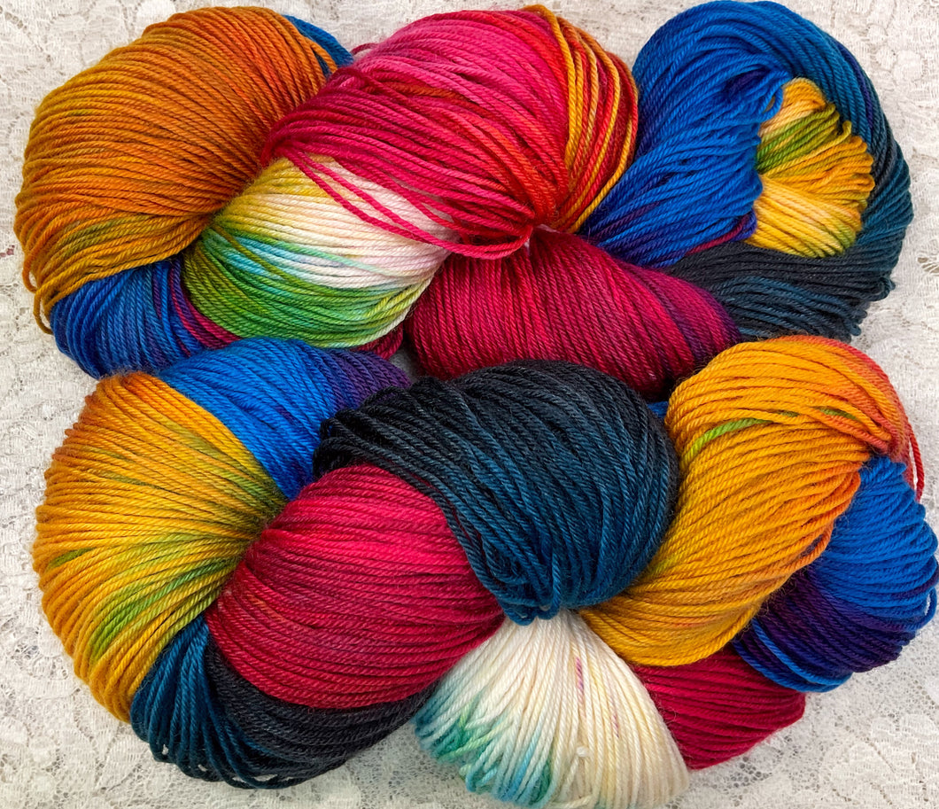 Sock Yarn-Merino Superwash and nylon 450 yds Hand Dyed Colors-Macaw