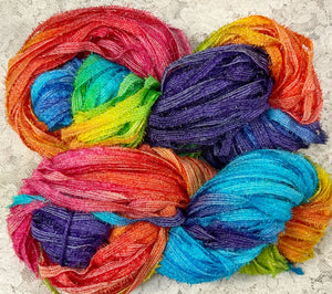 Ribbon Yarn 75 yds with crystal flash aran wt hand dyed Wisteria- Confetti-Great Adirondack