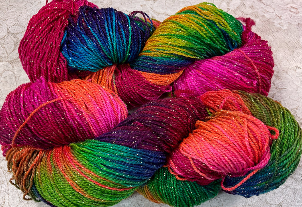 Sparkle Sock Merino Superwash Yarn 420 yds Hand Dyed colors Watermelon