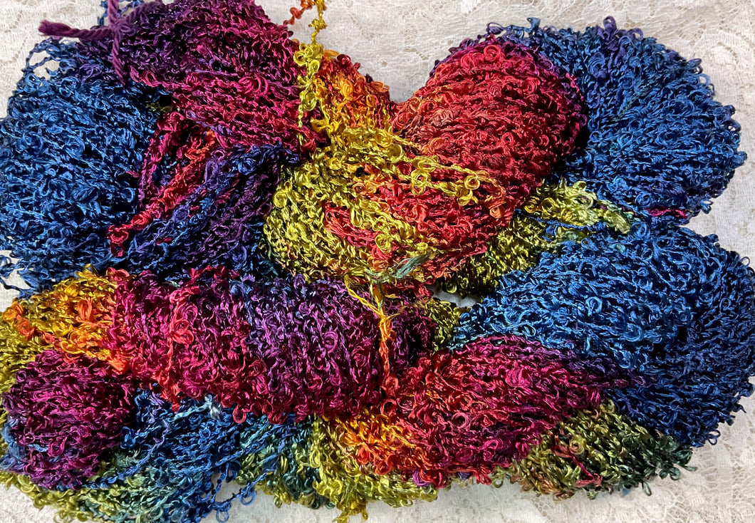 Rayon Boucle Loop Yarn 100 yds Hand Dyed Colors Wineberry-Old English -NEW!
