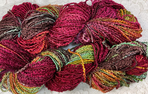 Rayon wrapped with Chenille Worsted wt Yarn 100 yds Hand Dyed Colors Wineberry