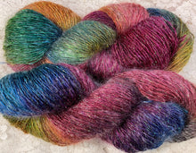 Load image into Gallery viewer, Silk Kid Mohair Sparkle Sport Yarn 325 yds Hand Dyed Color Hummingbird-Very Berry-Parrotfish
